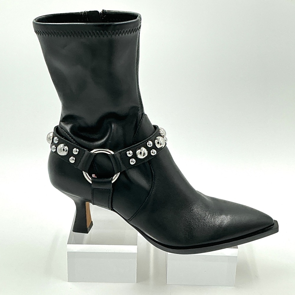 Dolce Vita Size 6 Boots Black Leather Studded Harness Kitten Heel NEW Women $160